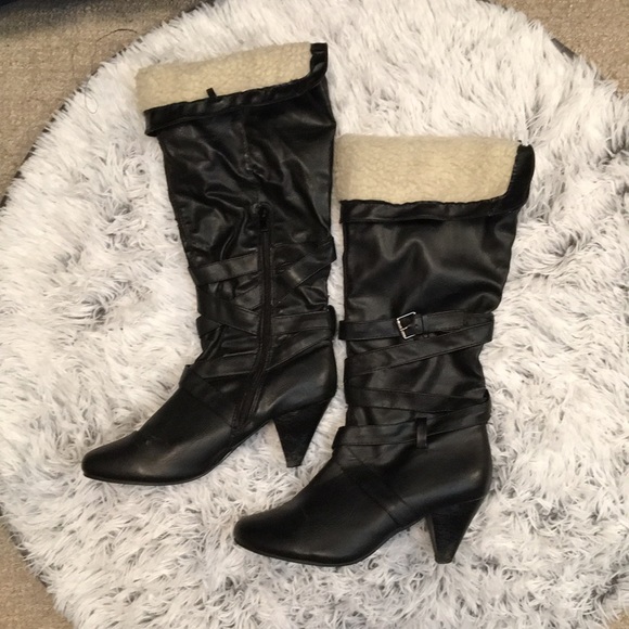 Knee high 2.5 inch high heel fur boots - Picture 2 of 7